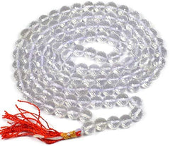 Natural Sphatik Clear Quartz Mala 8 mm Faceted 108 Beads | Original Crystal Stone Jaap Mala for Reiki Healing, Meditation & Spiritual Prayer