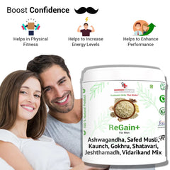 ReGain+ For Men 300gm - For 1 month Enriched with Ashwagandha Powder, Safed Musli, Gokhru, Kaunch, Shatavari, Jeshthamadh & Vidarikand Powder - Branzia Herbs