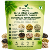 Safed Musli, Shatavari, Kaunch Beej, Gokhru, Vidharikand, Ashwagandha Root 300 Gm Combo Pack 50 Gm Each Herb