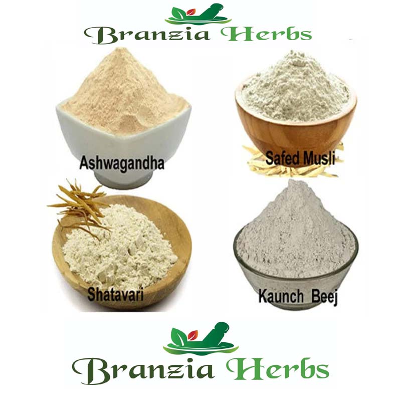 "Safed Musli, Konch Beej, Ashwagandha, Shatavari, Kaunch Beej, Satawer Powder 100 Gm Combo Pack 25 Gm Each " - Branzia Herbs