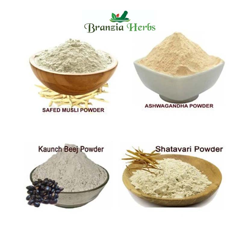 "Safed Musli, Konch Beej, Ashwagandha, Shatavari Powder Churan 100 Gm Combo Pack 25 Gm Each Herb "