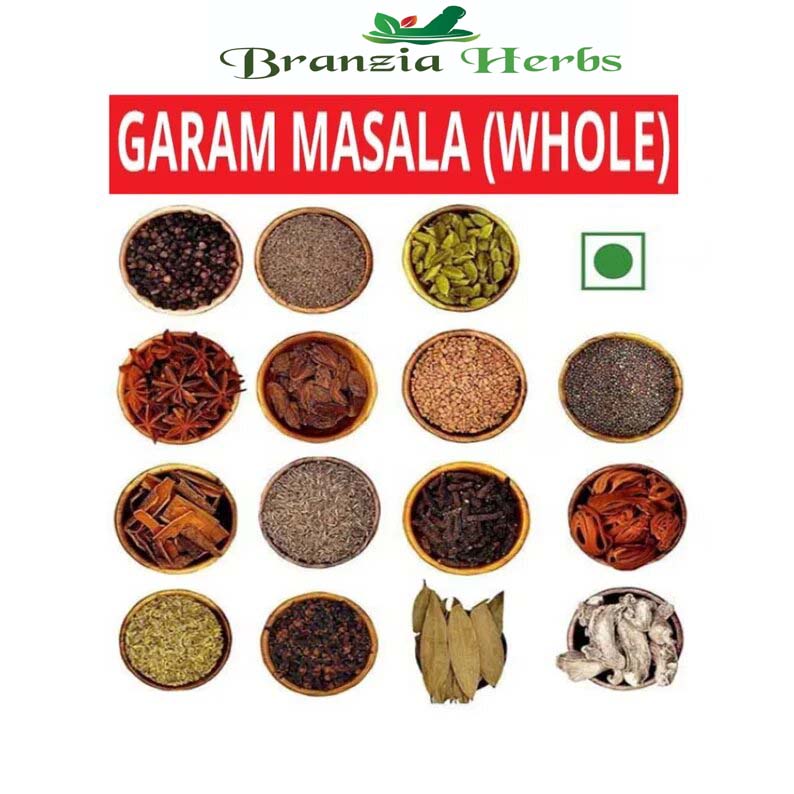 Aromatic Sabut Garam Masala Combo 15 Combo - Ajwain, Black Pepper, Green Cardamom, Pipali Long Pepper, Cinnamon, Cloves, Jeera, Dry Ginger Each 50 gram - Branzia Herbs