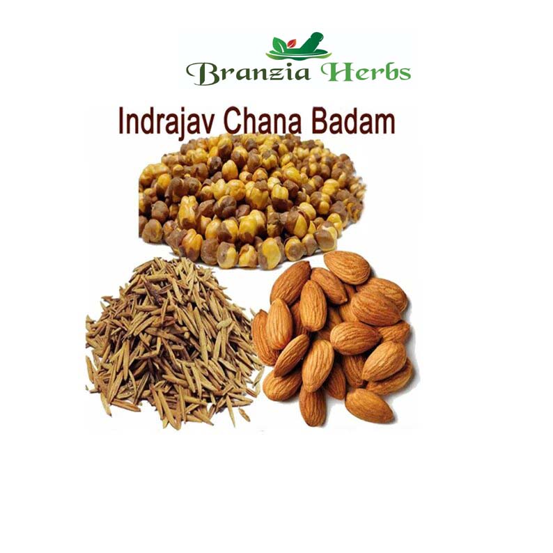 Almonds, Inderjau Kadwa, Roasted Black Chickpeas, Indrajau, Chana, Badam 300 Gm Combo Pack 100 Gm Each - Branzia Herbs