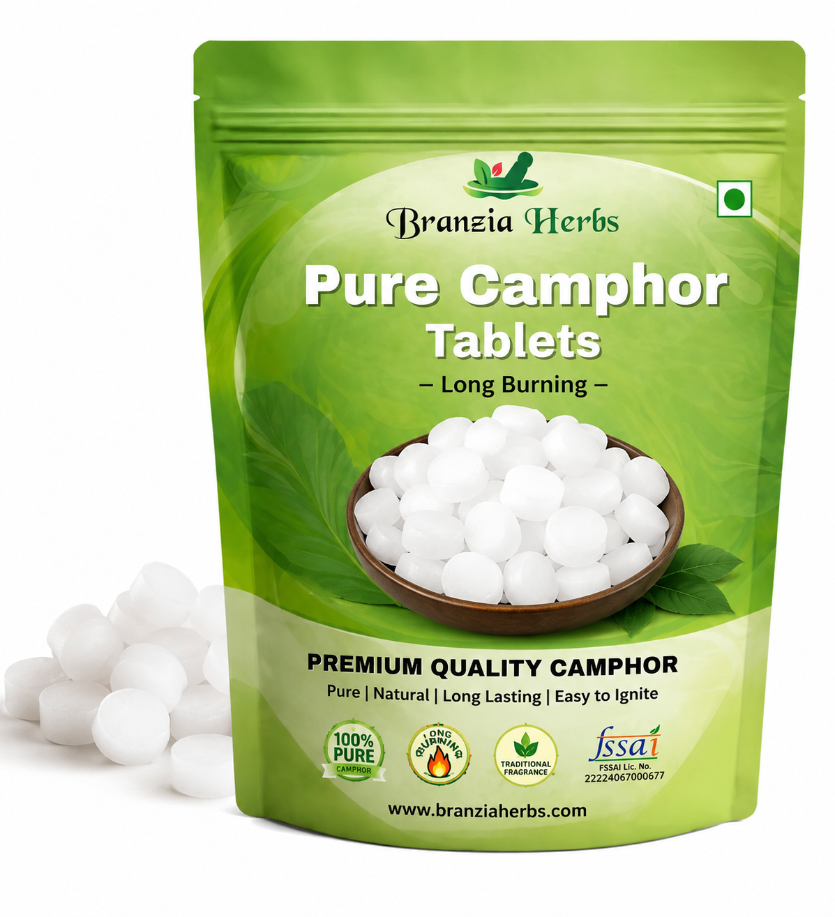 Pure Camphor Tablets for Puja, Aarti & Meditation | Long Burning Divine Kapoor | Branzia Herbs