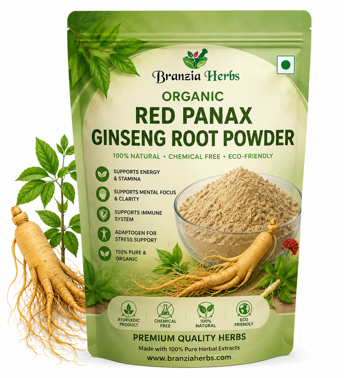 Organic Red Panax Ginseng Root Powder – Premium Herbal Tea & Natural Wellness Supplement for Energy, Vitality, Traditional Herbal Use & Daily Health Support