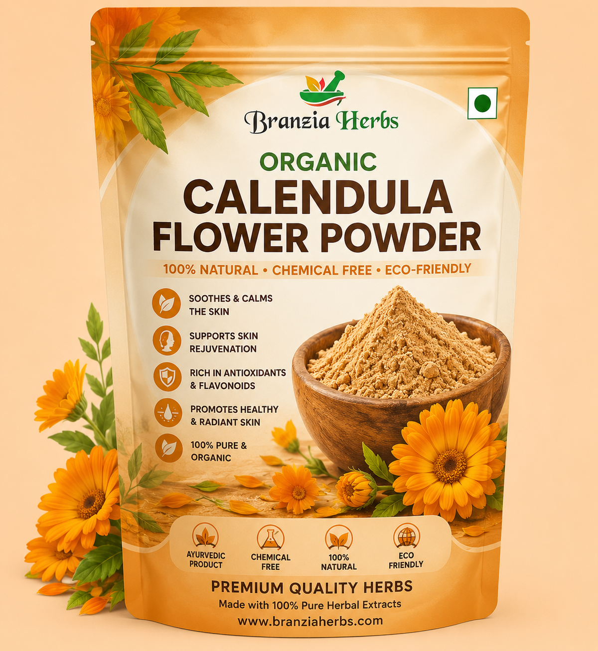 Organic Calendula Flower Powder – Premium Natural Herbal Powder for DIY Skincare, Soap Making, Face Packs, Hair Care & Handmade Beauty Products