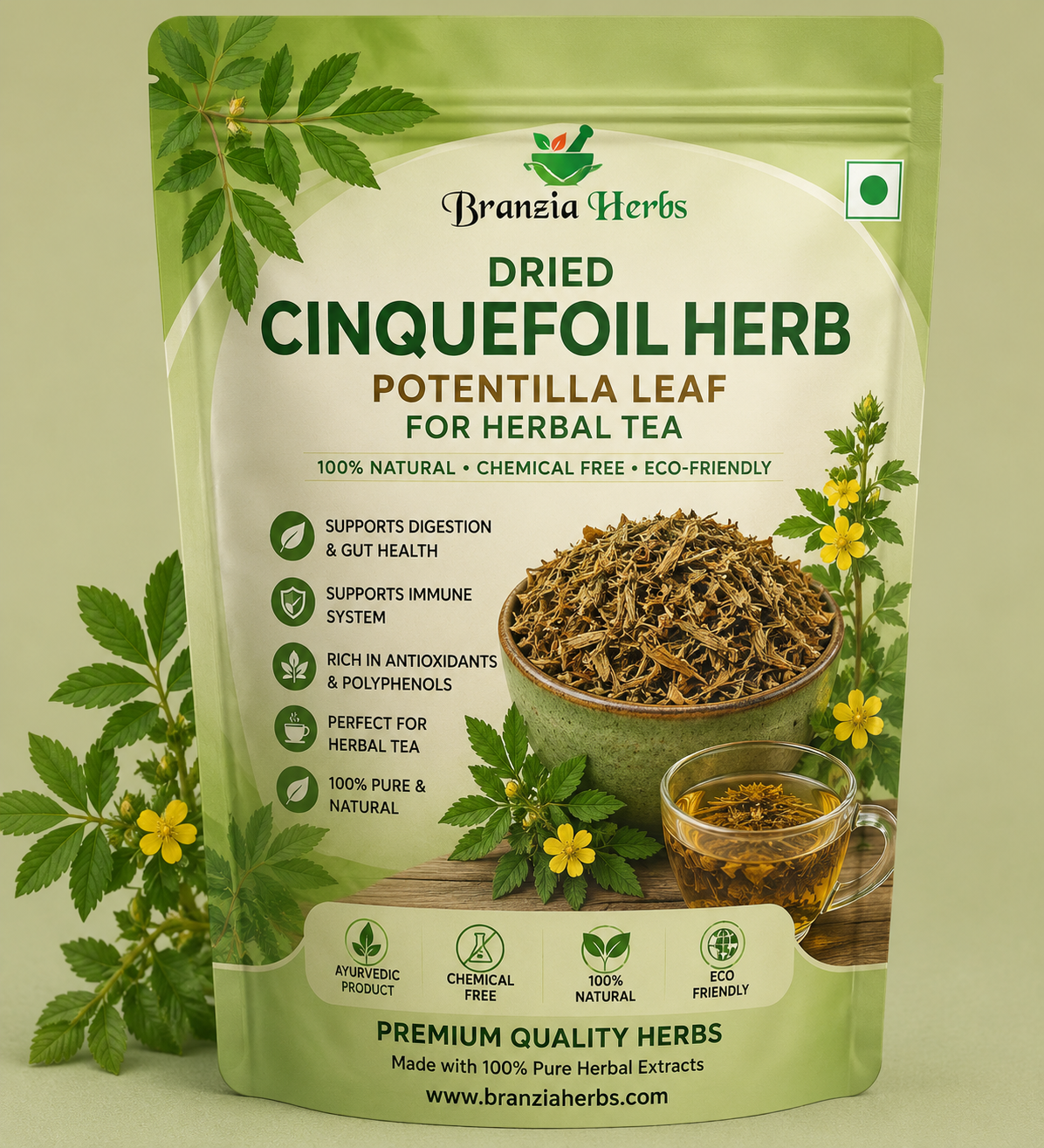 Dried Cinquefoil Herb (Potentilla Leaf) – Premium Natural Herbal Leaves for Herbal Tea, Botanical Use, Traditional Herbal Preparations & Wellness Applications