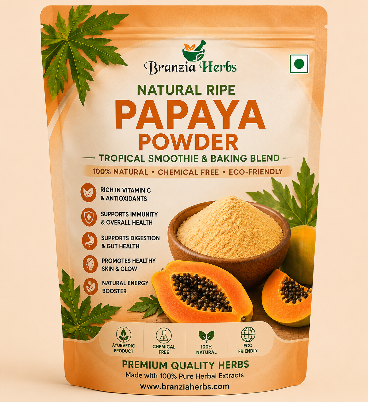 Natural Ripe Papaya Powder – Premium Tropical Fruit Powder for Smoothies, Baking, Desserts, Beverages & Healthy Food Blends