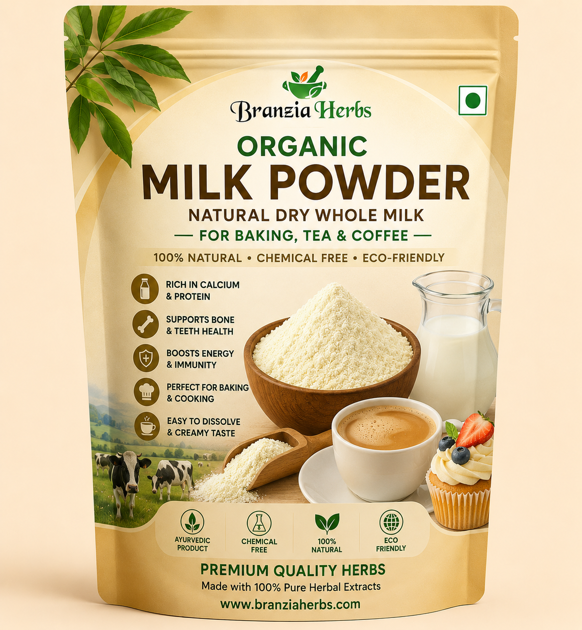 Organic Milk Powder – Natural Dry Whole Milk Powder for Baking, Tea, Coffee, Desserts, Smoothies & Everyday Culinary Use