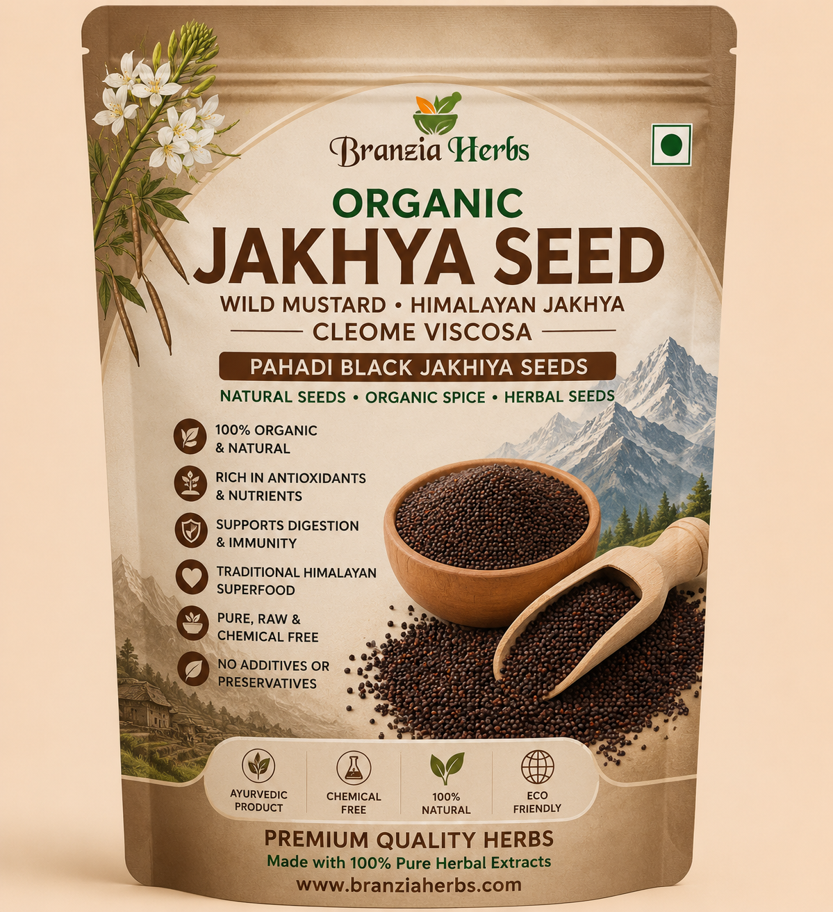 Organic Jakhya Seeds (Cleome viscosa) – Wild Himalayan Mustard Spice | Pahadi Black Jakhiya Seeds for Traditional Cooking, Herbal Use & Natural Seed Collection