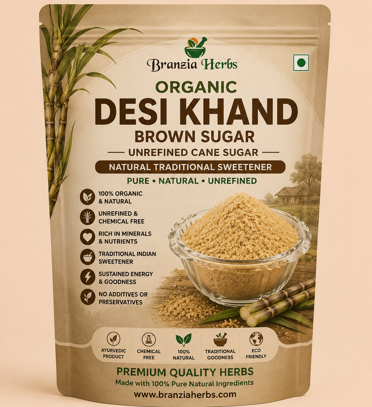 Organic Desi Khand Brown Sugar – Unrefined Natural Cane Sugar Traditional Sweetener for Tea, Sweets, Baking & Everyday Healthy Cooking