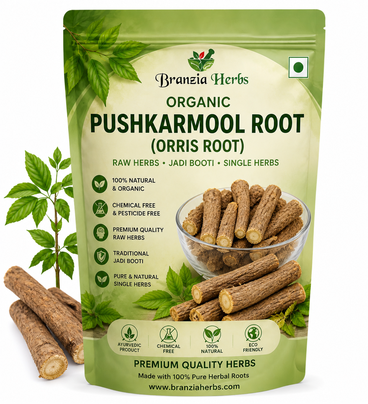 Organic PushkarMool Root (Pushkarmool Roots) | Orris Root | Raw Herbs | Jadi Booti | Single Herbs for Herbal Use