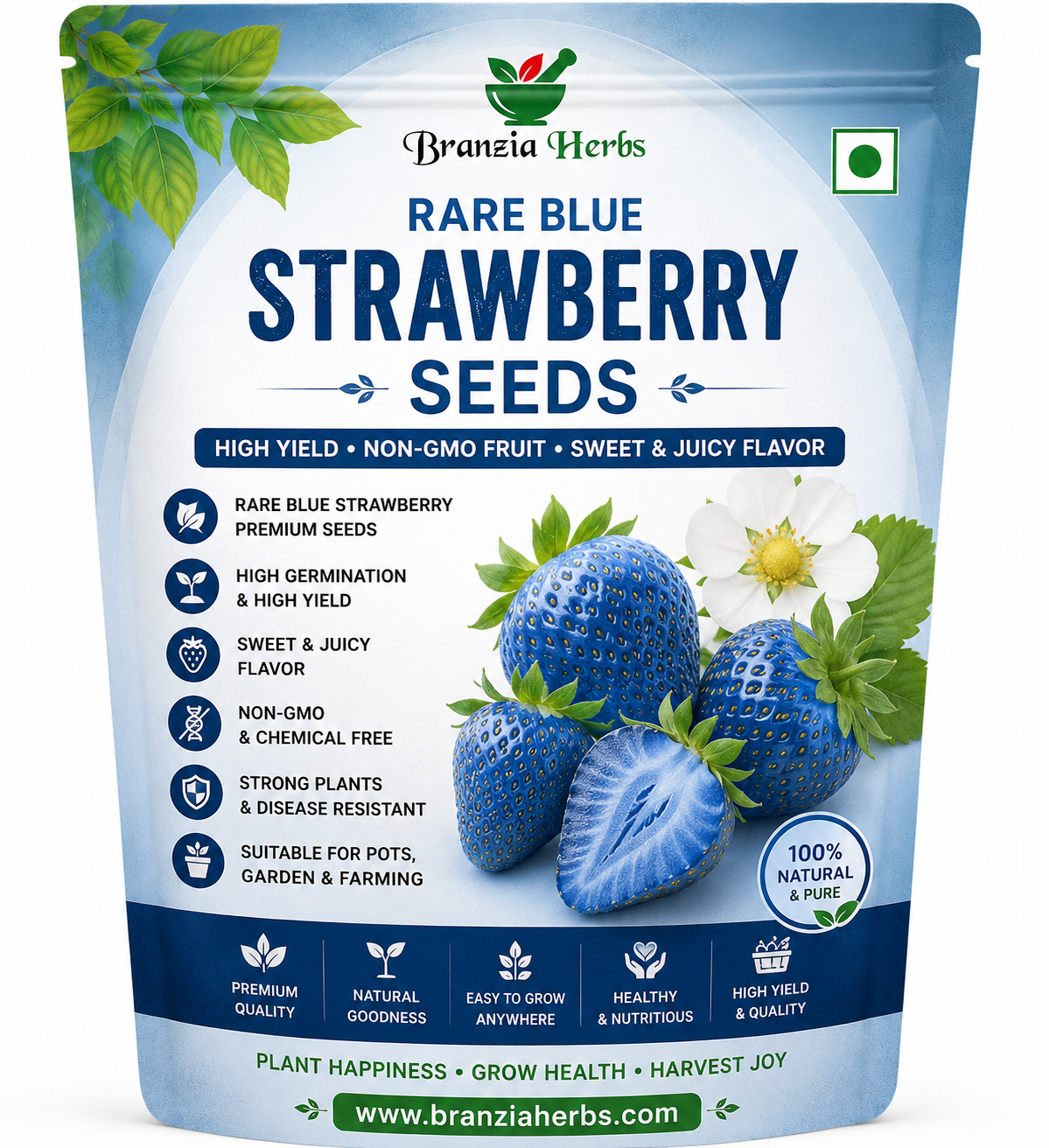 Rare Blue Strawberry Seeds | High Yield Non-GMO Fruit Seeds | Sweet & Juicy Flavor | Home Garden Planting Seeds