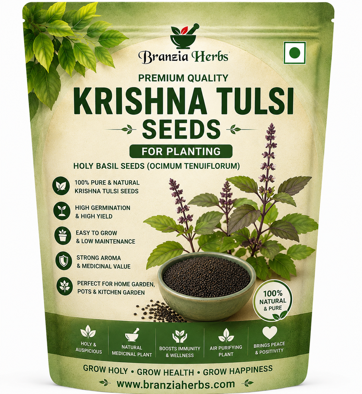 Krishna Tulsi Seeds for Planting | Holy Basil Plant Seeds | Indian Tulsi Seeds for Home Gardening