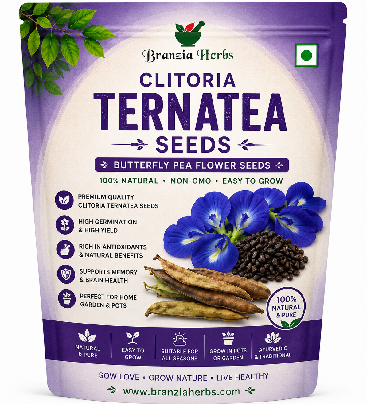Clitoria Ternatea Seeds | Blue Butterfly Pea | Blue Aparajita Seeds | Flower Plant Seeds for Home Gardening
