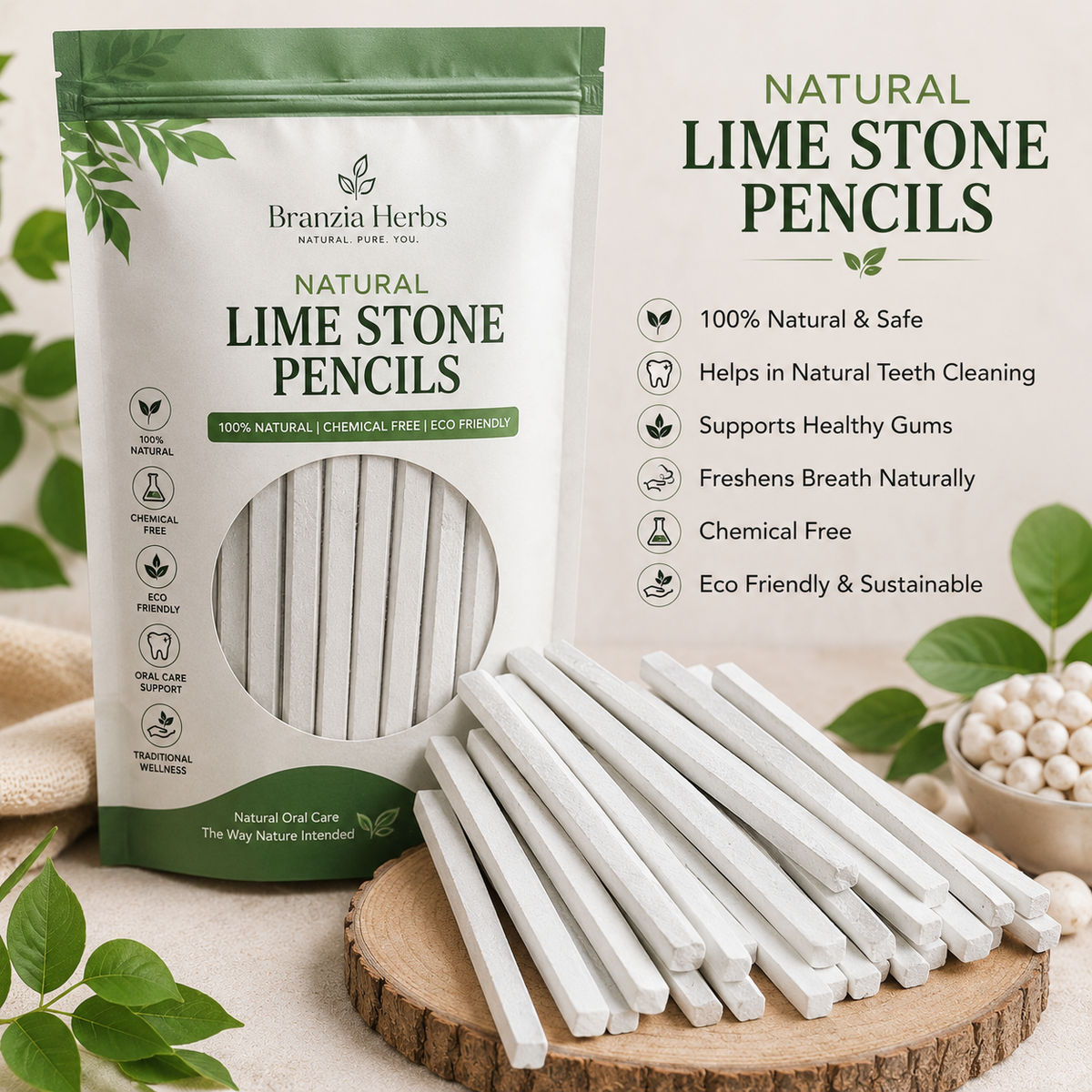 Natural Lime Stone Pencil | Traditional Calcium Chalk Stick | Herbal Writing Stone Pencil