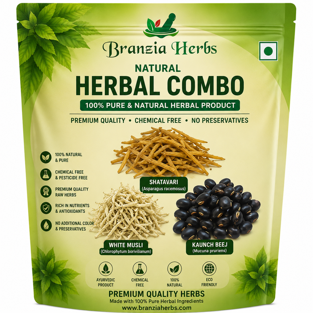 Shatavari, Shatavar, Safed Musli, White Musli, Kaunch Beej, Black Kaunch Beej 300 gm Combo Pack [100 gm each]