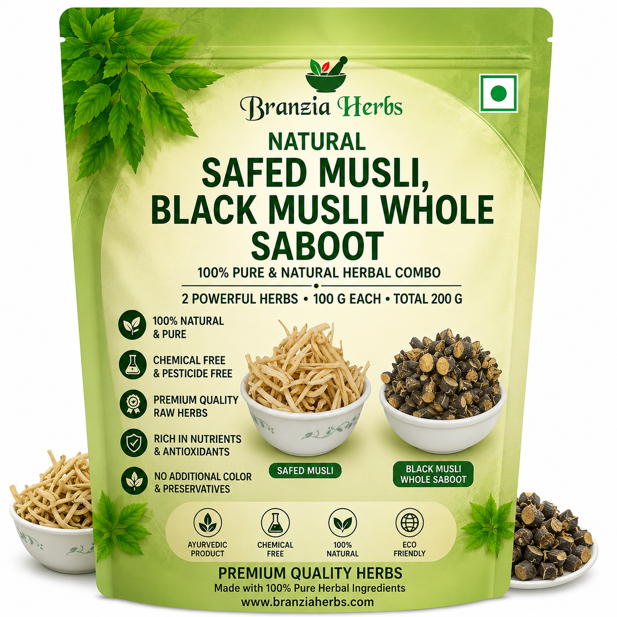 Safed Musli, Black Musli Whole Saboot 400 Gm Combo Pack 200 Gm Each Herb