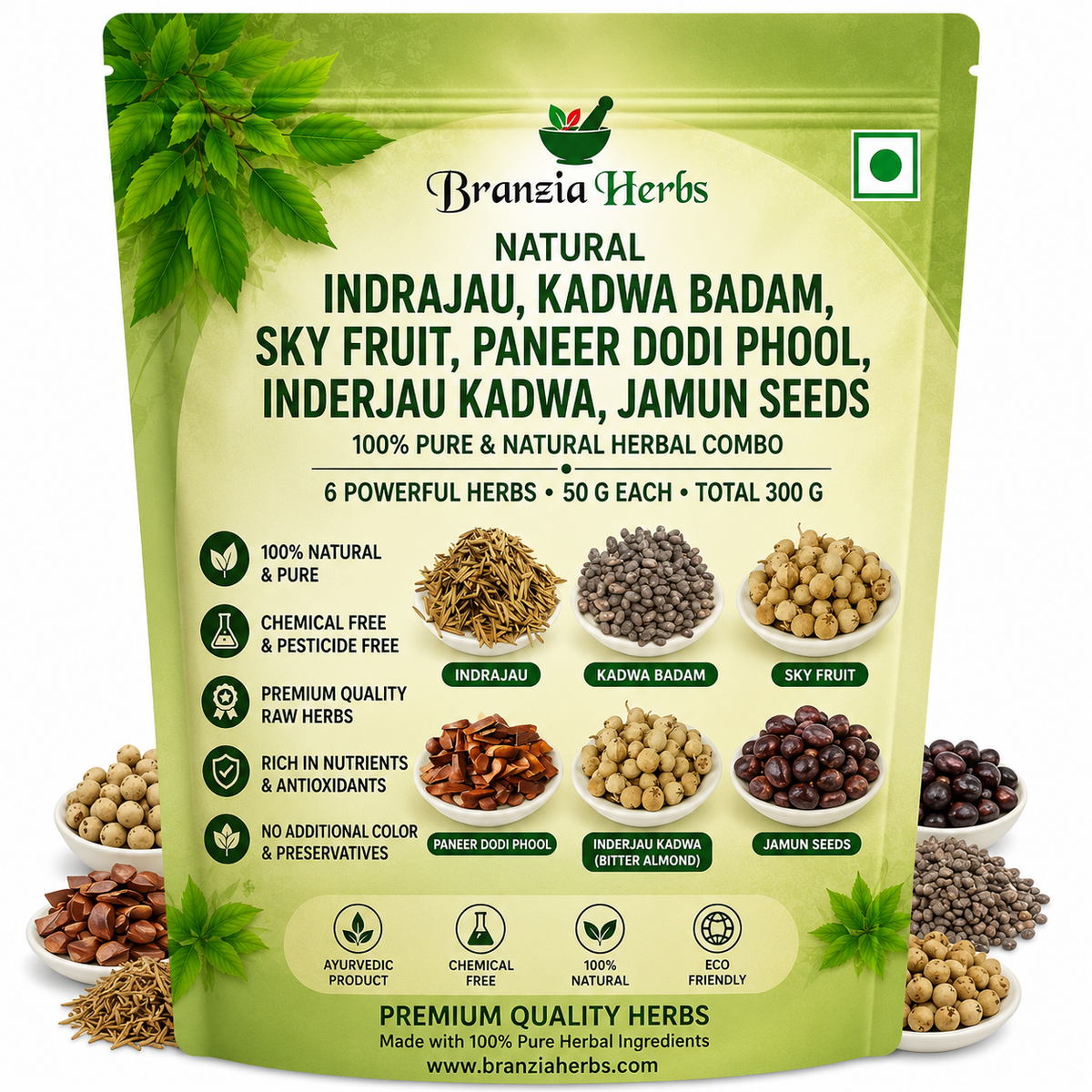 Indrajau, Kadwa Badam, Sky Fruit, Paneer Dodi Phool, Inderjau Kadwa, Jamun Seeds, Bitter Almond 100 Gm Combo Pack 25 Gm Each