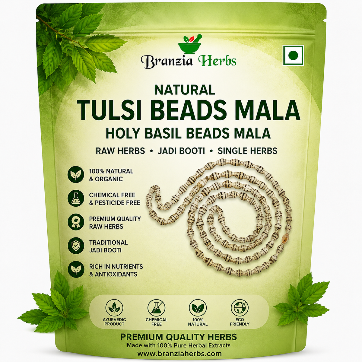 Natural Tulsi Beads Mala - 108+1 Beads