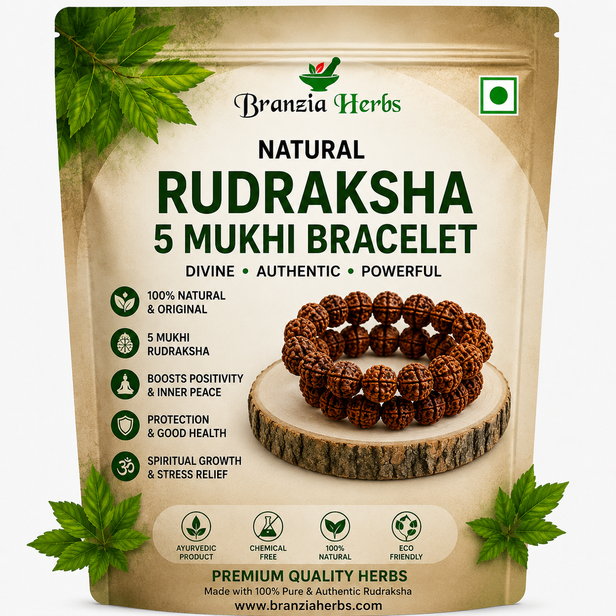 Rudraksha 5 Mukhi Bracelet, (6 MM Beads) Original Rudraksha Bracelet for Men & Women