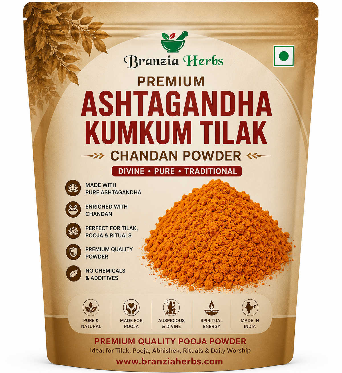 Premium Ashtagandha Kumkum Tilak Chandan Powder for Daily Puja of Gods, Tilak and for Writing Vedic Yantras/Mantras/Sacred Scriptures Texts