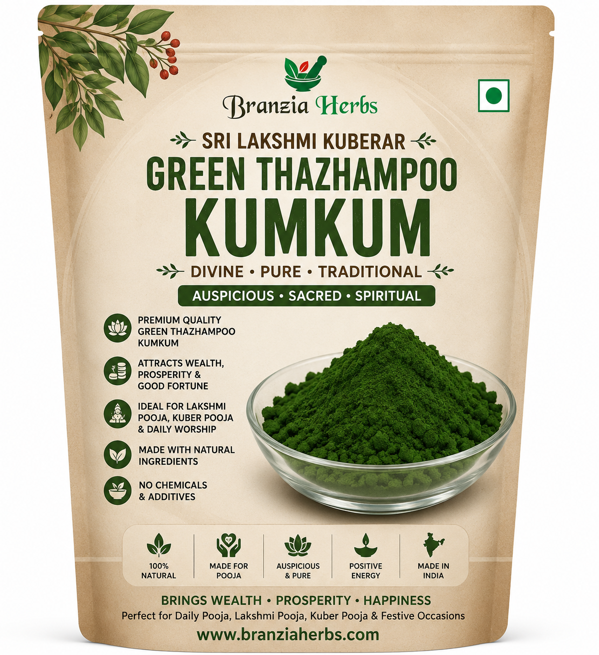Sri Lakshmi Kuberar Green Thazhampoo KumKum / Sindoor Powder (Green)