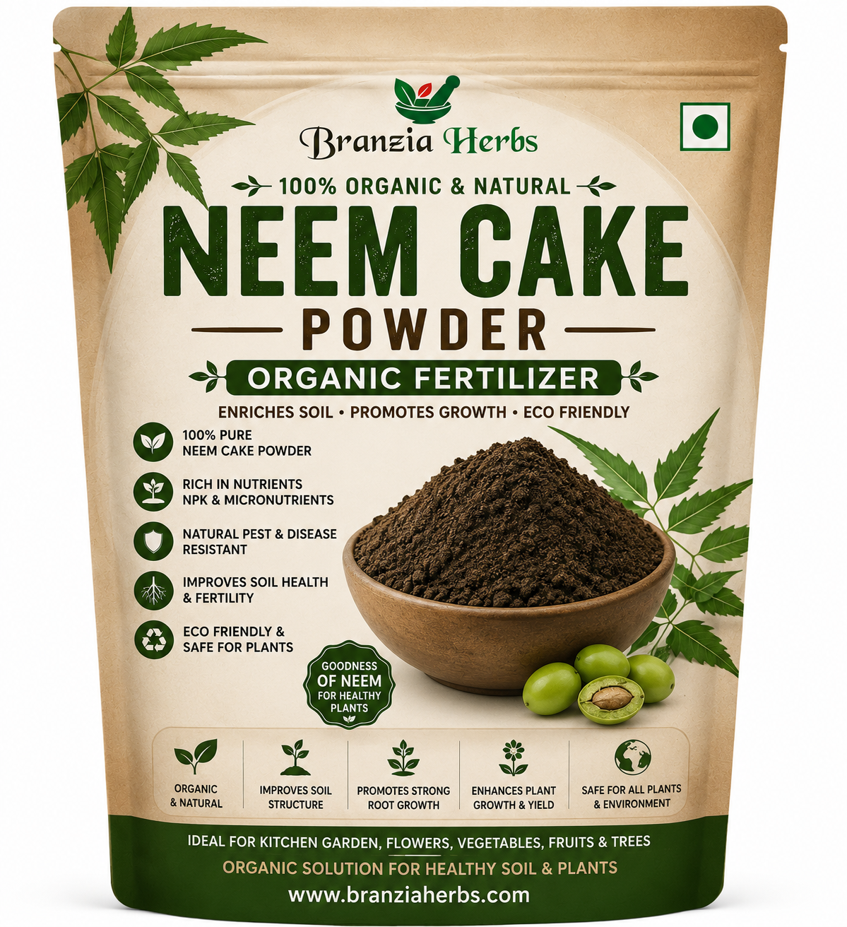 Neem Cake Powder Organic Fertilizer and Pest Repellent for Plants